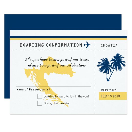 Tarjeta Documento de embarque de Croacia boda azul y