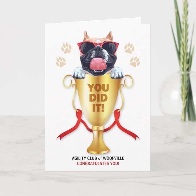 Tarjeta Dog Agility Congratulations Funny Trophy with Name (Anverso)