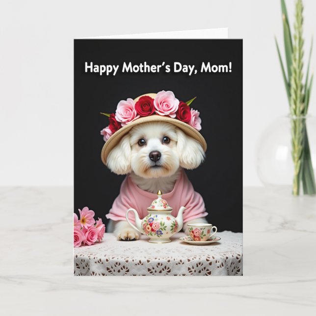 Tarjeta Dog Floral Mothers Day Tea Party Card (Anverso)