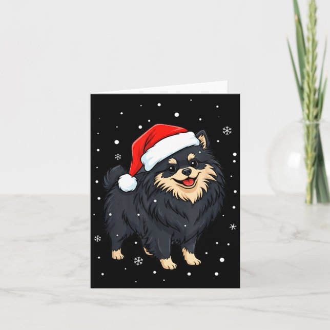Tarjeta Dog Holiday Meranian Dog Santa Illustration - Fluf (Anverso)