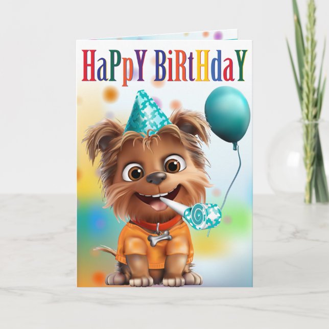 Tarjeta Dog in Party Hat Birthday (Anverso)