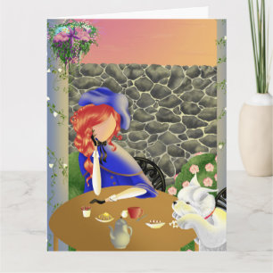 Tarjeta Dog & Lady en Café en Sunset Greetings Card