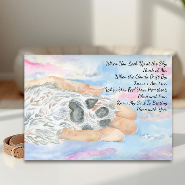 Tarjeta Dog Loss Sympathy Paw in Hand, Pink Clouds (Subido por el creador)
