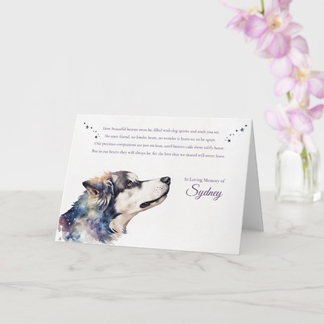 Tarjeta Dog Sympathy Condolences Nombre personalizado (Orquídea)