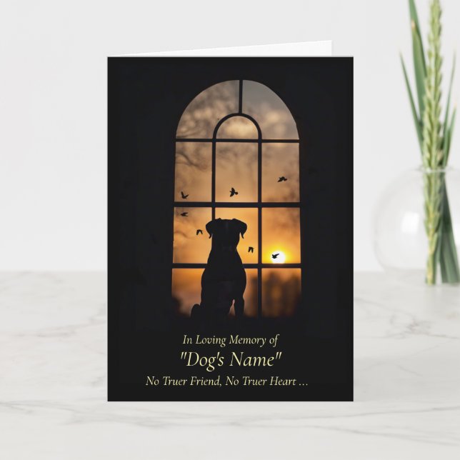 Tarjeta Dog Sympathy Loss of Dog in Window with Sunset (Anverso)