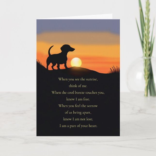 Tarjeta Dog Sympathy with Poem Cute Dachshund in a Sunrise (Anverso)