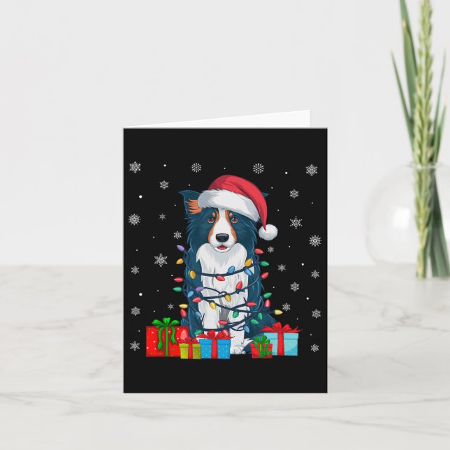 Tarjeta Dog Ugly Xmas Encender Santa Hat Border Collie Dog (Anverso)