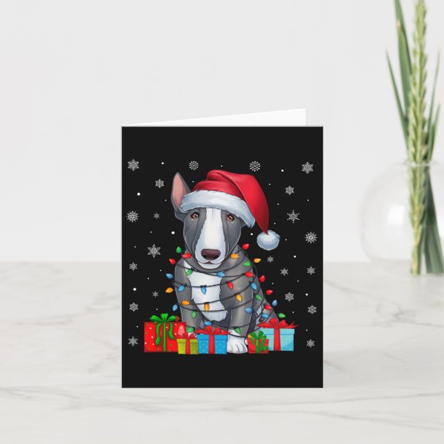 Tarjeta Dog Ugly Xmas enciende Santa Hat Bull Terrier Dog  (Anverso)
