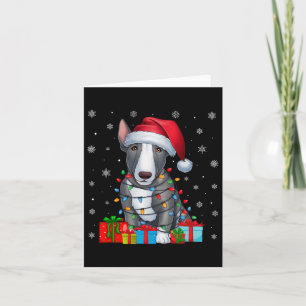 Tarjeta Dog Ugly Xmas enciende Santa Hat Bull Terrier Dog