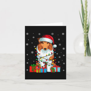 Tarjeta Dog Ugly Xmas enciende Santa Hat Rough Collie Dog