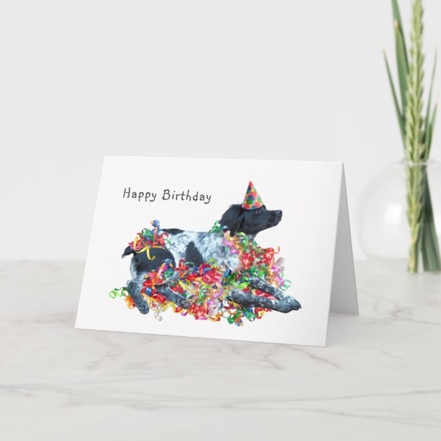 Tarjeta Dog with Curly Ribbons Birthday Card (Anverso)