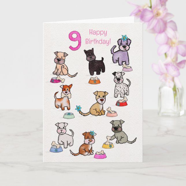 Tarjeta Doggie Diners Cumpleaños de nueve años (Orquídea)