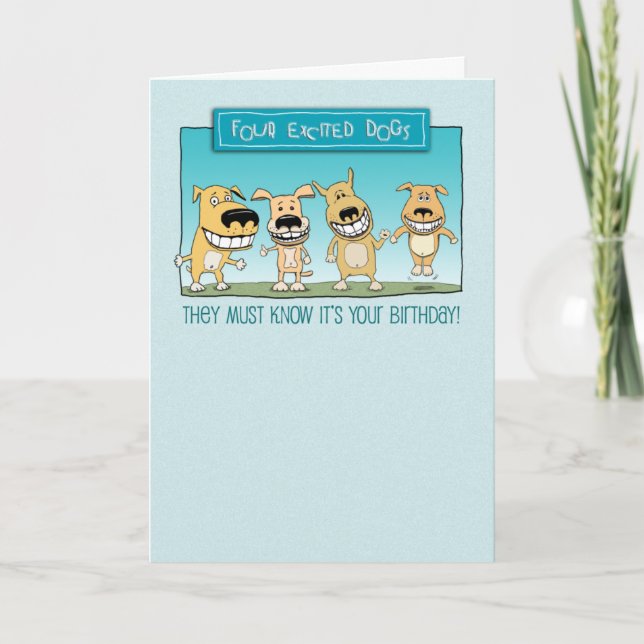 Tarjeta Dogs divertidos y emocionados Cumpleaños (Anverso)