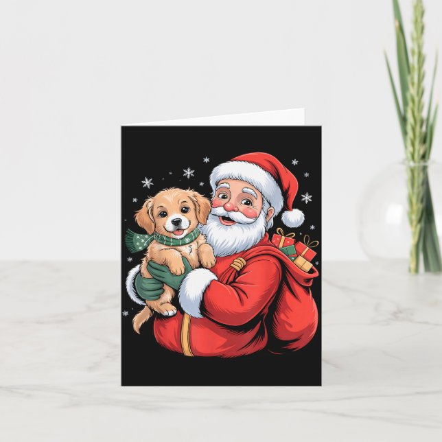 Tarjeta Dogs Golden Retriever Puppy Santa Christmas Funny  (Anverso)
