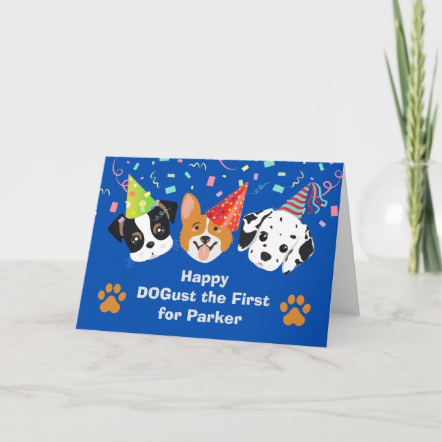 Tarjeta Dogust el primer 1 de agosto albergues para perros (Anverso)
