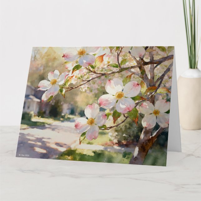 Tarjeta Dogwood Blossoms Study C In Watercolor (Anverso)