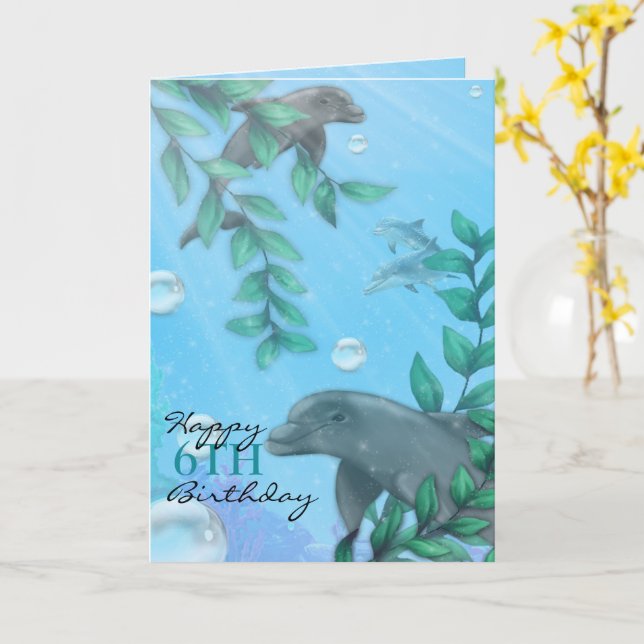 Tarjeta Dolphin Birthday (flor amarilla)