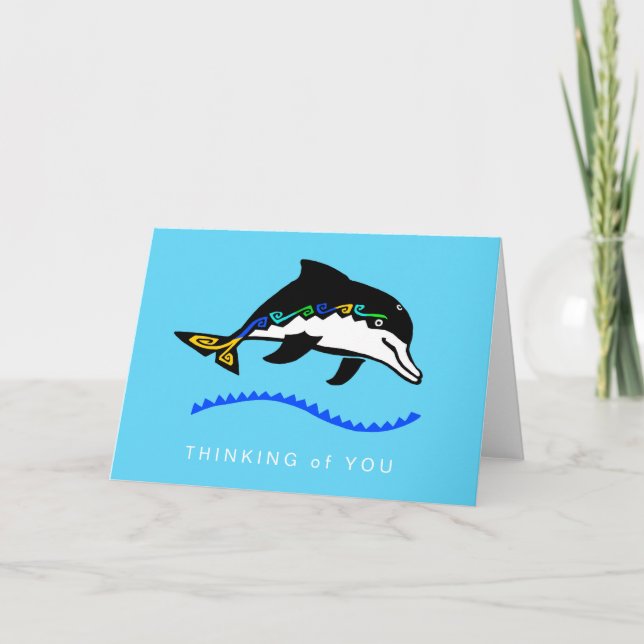 Tarjeta DOLPHIN dibujado a mano - Naturaleza - azul oceáni (Anverso)