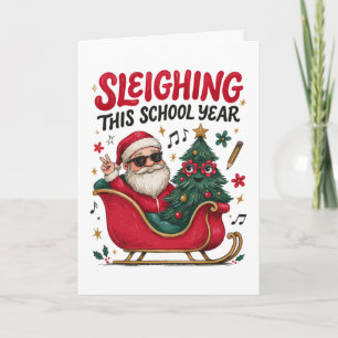 Tarjeta Dominando Este Año Escolar Navidad Santa Maestro