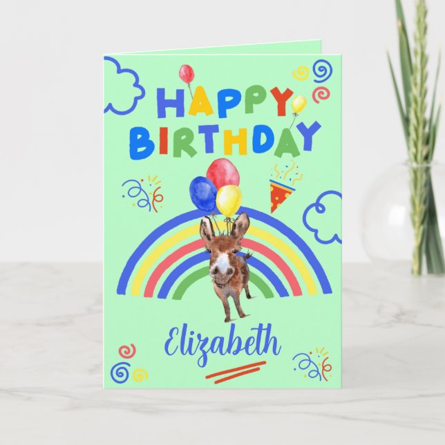 Tarjeta Donkey Birthday Card in Green (Anverso)