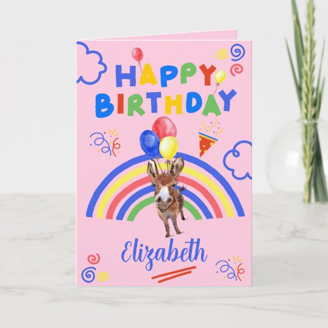 Tarjeta Donkey Birthday Card in Pink (Anverso)