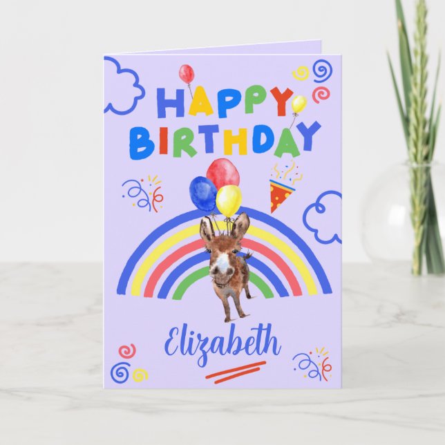 Tarjeta Donkey Birthday Card in Purple (Anverso)