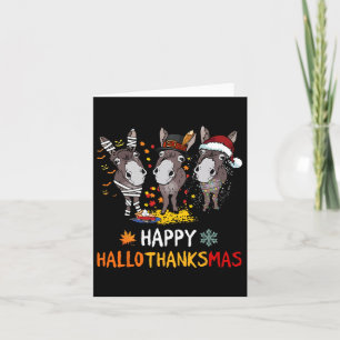 Tarjeta Donkey Happy Hallothanksmas Halloween Acción de Gr