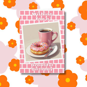 Tarjeta Donut rosado y café Feliz cumpleaños personalizado