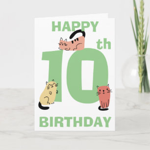 Tarjeta Doodle de Gatos Mensaje Personalizado para el Déci