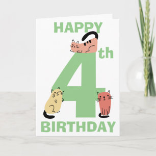 Tarjeta Doodle de Gatos para Cumpleaños número 4 Mensaje P