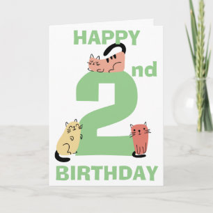 Tarjeta Doodle de Gatos para Segundo Cumpleaños Mensaje Pe