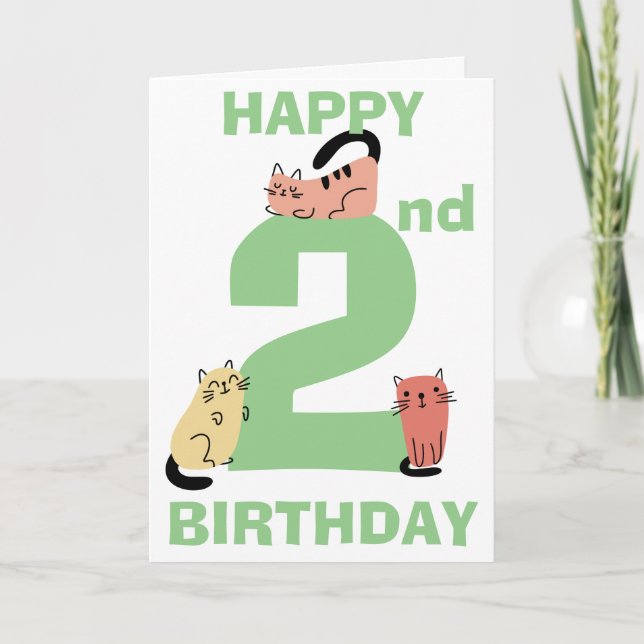 Tarjeta Doodle de Gatos para Segundo Cumpleaños Mensaje Pe (Anverso)