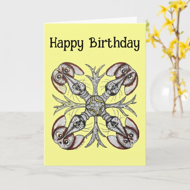 Tarjeta Doodle Dibujado a Mano de Cumpleaños de Perros Gir (flor amarilla)