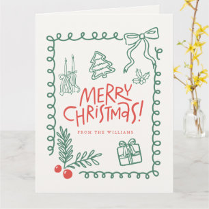 Tarjeta doodle lindo caprichoso alegre navidad 