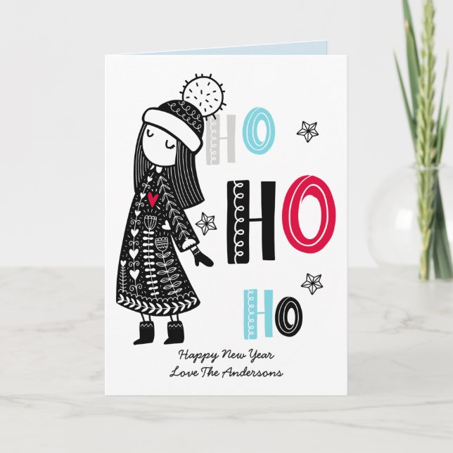 Tarjeta Doodles de Navidad escandinavos divertidos persona (Anverso)