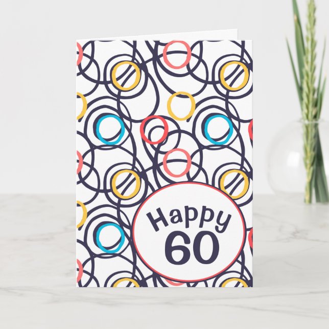 Tarjeta Doodles divertidos para el cumpleaños número 60 (Anverso)