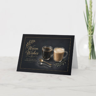 Tarjeta dorada de café negro y latte con buenos de