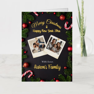 Tarjeta dorada de saludo de Navidad personalizada