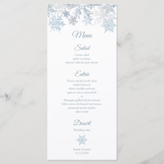 Tarjeta dorada Silver Blue Snowflakes Winter Weddi (Anverso)