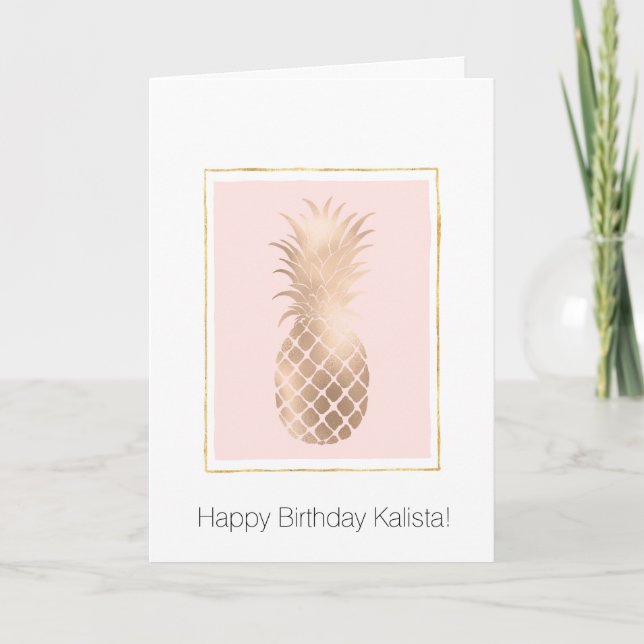 Tarjeta Dorado Glam Pineapple Cumpleaños (Anverso)