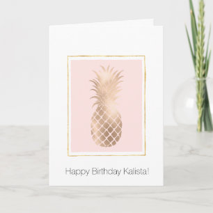 Tarjeta Dorado Glam Pineapple Cumpleaños