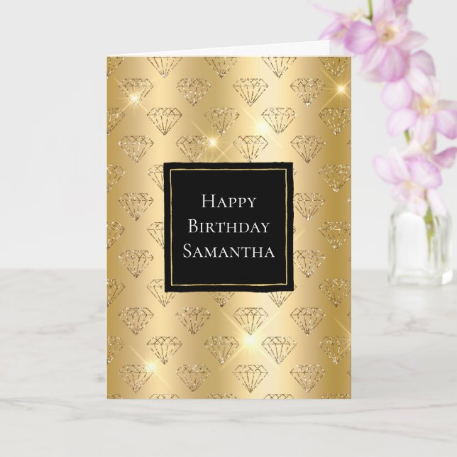 Tarjeta Dorado Glam Purpurina Diamonds Cumpleaños (Orquídea)