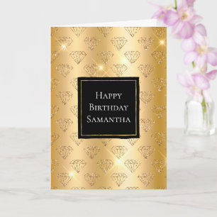 Tarjeta Dorado Glam Purpurina Diamonds Cumpleaños