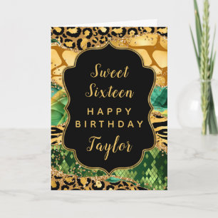 Tarjeta Dorado Green Safari Agate Sweet 16 Feliz cumpleaño