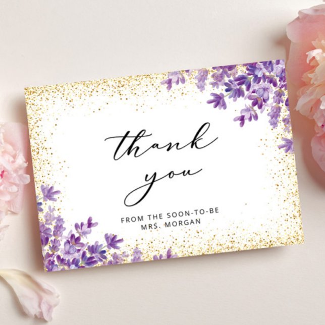 Tarjeta Dorado Purple Lavender Bridal Shower (Subido por el creador)