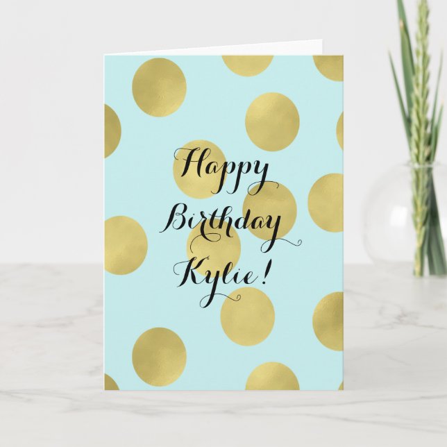 Tarjeta Dorado y puntos azules de la menta Cumpleaños pers (Anverso)