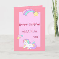 Dormido lindo unicornio feliz de primer cumpleaños