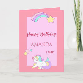 Tarjeta Dormido lindo unicornio feliz de primer cumpleaños