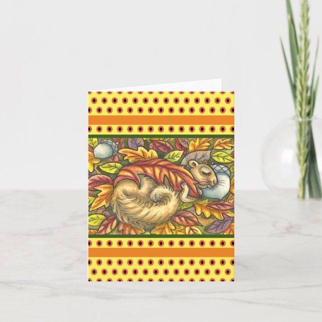 TARJETA DORMIR ESCURADO BAJO HOJAS DE OTOÑO, TEMPORADA (Anverso)