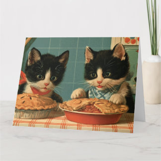 Tarjeta Dos adorables gatitos esmoquin horneando tartas